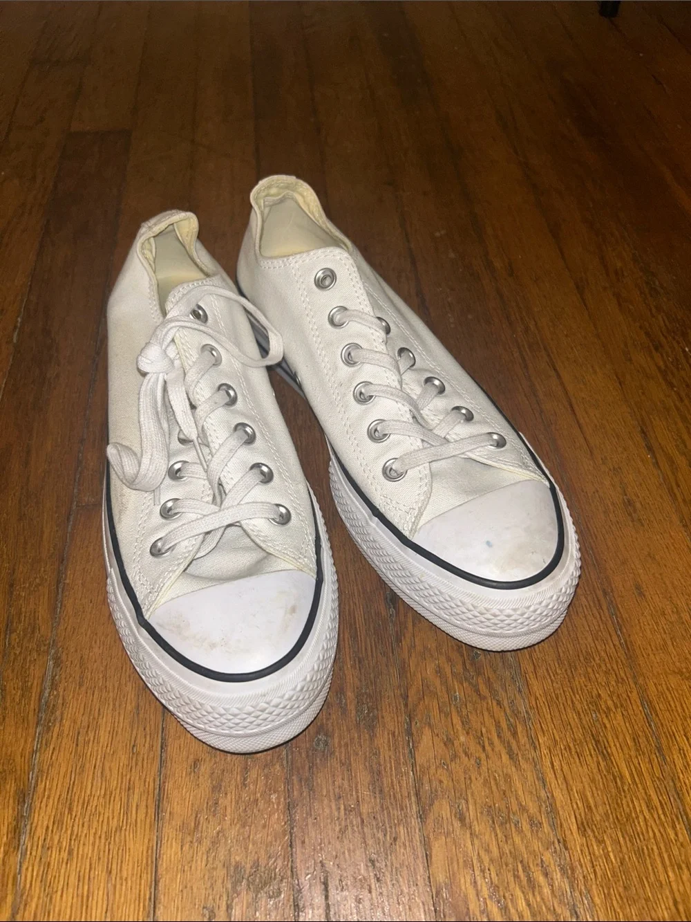 Converse White Low-Top Canvas Sneakers with Black Foxing Stripe - Picture 3 of 8